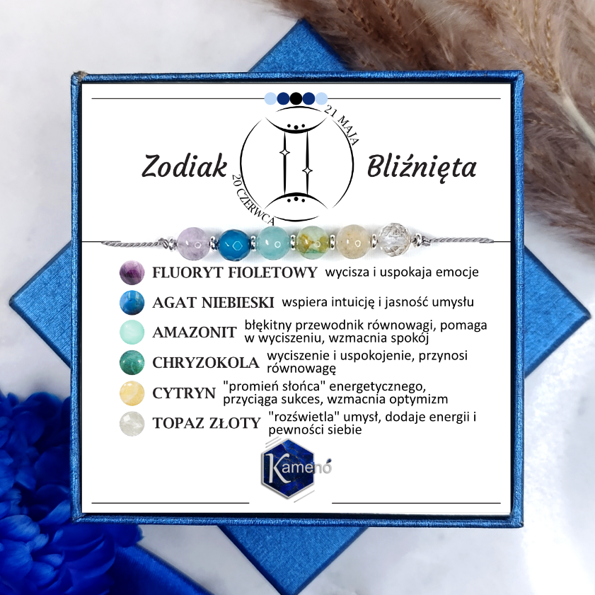 Bransoletka dla Bliźniąt z kamieni naturalnych i srebra 925 handmade