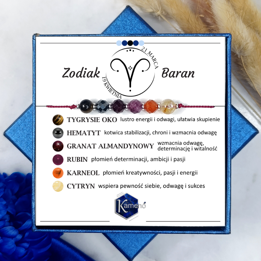 Bransoletka zodiakalna dla Barana z kamieni naturalnych i srebra 925 handmade