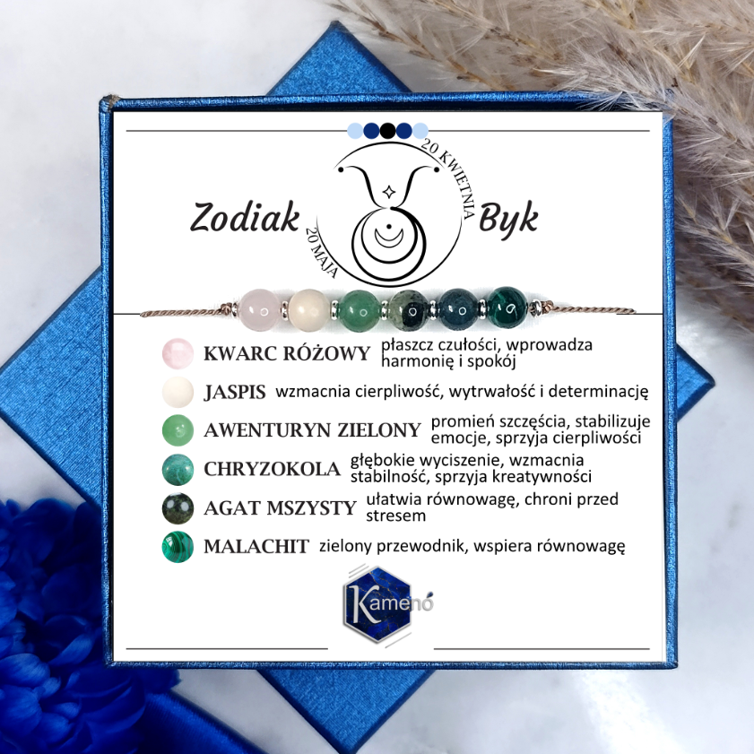 Bransoletka dla Byka z kamieni naturalnych i srebra 925 handmade