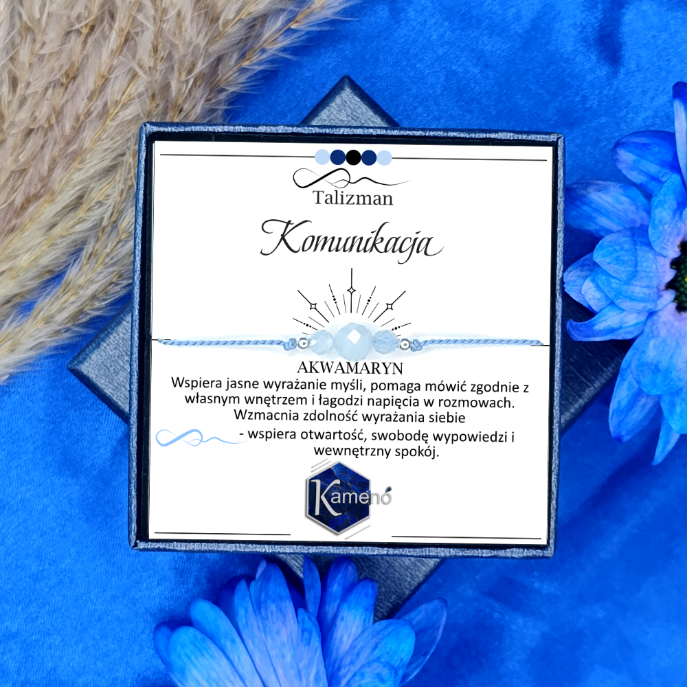 Bransoletka z Akwamarynem na Niebieskiej Nici Jedwabnej - "Talizman Komunikacja" - obrazek 5